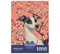 Puzzles for Teenagers 1000 Piece Dog Portrait with Cherry Blossoms Elegant Dog Wall Art Puzzles for Adults Toy Wall Decor Analysis And Logic Challenging Game Gifts 70x50cm/1000pcs