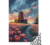 Puzzles for Teenagers 1000 Piece Dutch Windmill Tulip Fields Puzzles for Adults Brain Teaser Game Improve Memory Fun Activities at Home 38x26cm/1000pcs