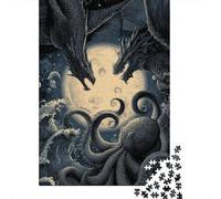 Puzzles for Teenagers 1000 Piece Fantasy Dragon Vs. Octopus Art Print Puzzles for Adults Brain Teaser Game Improve Memory Fun Activities at Home 52x38cm/1000pcs