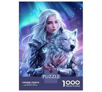 Puzzles for Teenagers 1000 Piece Fantasy Warrior with Wolf Art Print Puzzles for Adults Anti-Stress Toys Difficult Challenge Challenging Game Gifts 38x26cm/1000pcs