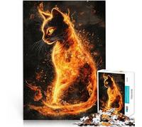 Puzzles for teenagers 1000 Piece Fiery Cat in Flames Family Game for and 26x38cm Enhance love between couples for Age 14+