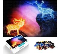 Puzzles for teenagers 1000 Piece Fire vs Water Deer Anspruchsvolles Spiel und Familienspaß Wohnkunstdekor38x26cm