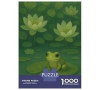 Puzzles for Teenagers 1000 Piece Frog on Lily Pad Illustration Jigsaw Puzzle Brain Teaser Game Presents for Women Christmas Birthday Gifts 52x38cm/1000pcs