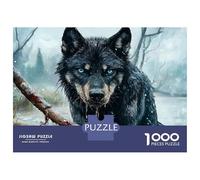 Puzzles for Teenagers 1000 Piece Frostbitten Shadows The Winter Wolf - Black Wolf with Blue Eyes Puzzles for Adults Toy Wall Decor Analysis And Logic Challenging Game Gifts 52x38cm/1000pcs