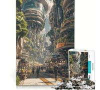 Puzzles for Teenagers 1000 Piece Futuristic Cityscape with Greenery And People, Impossible Game, Difficult Challenge, Unique Birthday And Gifts 38x26cm
