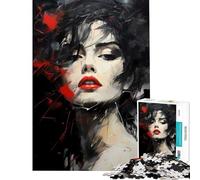 Puzzles for Teenagers 1000 Piece Girl with Red Lips Fun Activities at Home Home Art Decor Educational Games Suitable for People Aged 14 And Above (38x52cm)