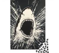 Puzzles for Teenagers 1000 Piece Great White Shark Art Print-4 Puzzles for Adults Brain Teaser Game Improve Memory Fun Activities at Home 52x38cm/1000pcs