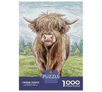 Puzzles for Teenagers 1000 Piece Highland Cow Painting Print Jigsaw Puzzle Relaxing Games Difficult Challenge Fun Activities at Home 70x50cm/1000pcs