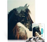 Puzzles for teenagers 1000 Piece Horse Double Exposure Stressabbau-Spielzeug Geburtstagsgeschenk, Geschenke38x26cm