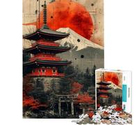 Puzzles for Teenagers 1000 Piece Japanese Temple Red Moon Puzzle for Adults Relax Games Pattern Assembly Unique Birthday And Xmas Gifts (Size 38x52cm)