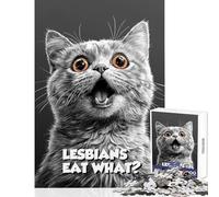 Puzzles for Teenagers 1000 Piece Lesbians Eat What？ British Shorthair Cat Meme Educational Game Home Decoration Home Decoration Toys Train Your Brain And Hands (75X50CM)