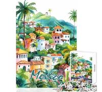 Puzzles for Teenagers 1000 Piece Mexico City Watercolor Educational Game Home Decoration Home Decoration Toys Train Your Brain And Hands (75X50CM)