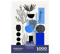 Puzzles for Teenagers 1000 Piece Modern Blue & Black Abstract Botanical Art - Minimal Decor Jigsaws for Adults DIY Toys Staycation Kill Time Fun at Home Activities, 52x38cm/1000pcs