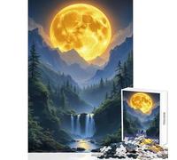 Puzzles for Teenagers 1000 Piece Mountain Landscape with Waterfall And Moon Fun Interactive Family Experience Wonderful Holiday Giftsing Choice (50X75cm)