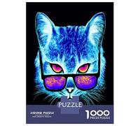 Puzzles for Teenagers 1000 Piece Neon Cat Sunglasses Art Print Jigsaw for Adults Brain Teaser Game Analysis And Logic Challenging Game Gifts 52x38cm/1000pcs