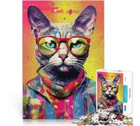 Puzzles for teenagers 1000 Piece Nerd Hipster Cat Portrait Brain Teaser For 26x38cm Enhance love between couples for Age 14