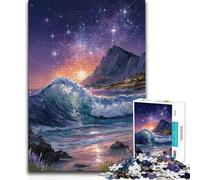 Puzzles for Teenagers 1000 Piece Ocean Waves Under Starry Night Sky Toys Educational Games Perfect Decoration Anti-Stress Toys 38x26cm(1000pcs)