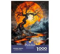 Puzzles for Teenagers 1000 Piece Orange Moon Landscape Puzzles for Adults Brain Teaser Game Improve Memory Fun Activities at Home 52x38cm/1000pcs