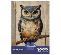 Puzzles for Teenagers 1000 Piece Owl Painting on Wood Panel Simple Bird Wall Art Jigsaw Puzzle Brain Teaser Game Presents for Women Christmas Birthday Gifts 38x26cm/1000pcs