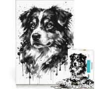Puzzles for Teenagers 1000 Piece Portrait Tête De Berger Australien, Educational Game, Difficult Hard, Artists' Collection, Fine Arts 38x26cm
