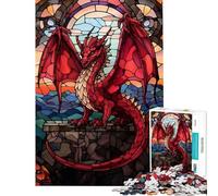 Puzzles for Teenagers 1000 Piece Red Dragon Stained Glass Educational Games Learning Educational Toys Great Gifts And Toys Learning Educational (size 38x52cm)