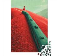 Puzzles for Teenagers 1000 Piece Red Flower Field Train Journey Puzzles for Adults Brain Teaser Game Improve Memory Fun Activities at Home 70x50cm/1000pcs