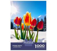 Puzzles for Teenagers 1000 Piece Red Yellow Tulips in Snow Jigsaw Puzzle Brain Teaser Game Presents for Women Christmas Birthday Gifts 70x50cm/1000pcs
