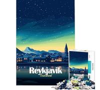 Puzzles for Teenagers 1000 Piece Reykjavik Iceland Nightscape Illustration Learning Educational Toys Family Game for The Whole for Women Men (Size 75x50cm)