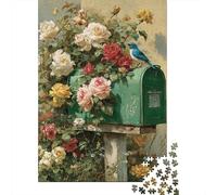 Puzzles for Teenagers 1000 Piece Roses And Bluebird Mailbox Jigsaws for Adults DIY Toys Staycation Kill Time Fun at Home Activities, 70x50cm/1000pcs