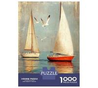 Puzzles for Teenagers 1000 Piece Sailboats with Seagulls in Flight Puzzles for Adults Anti-Stress Toys Difficult Challenge Challenging Game Gifts 38x26cm/1000pcs