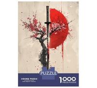 Puzzles for Teenagers 1000 Piece Sakura Katana Red Sun Puzzles for Adults Brain Teaser Game Improve Memory Fun Activities at Home 70x50cm/1000pcs