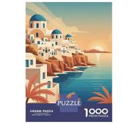 Puzzles for Teenagers 1000 Piece Santorini Greece Coastal View Puzzles for Adults Brain Teaser Game Improve Memory Fun Activities at Home 38x26cm/1000pcs
