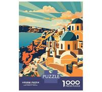 Puzzles for Teenagers 1000 Piece Santorini Sunset Jigsaw Puzzle Brain Teaser Game Presents for Women Christmas Birthday Gifts 38x26cm/1000pcs