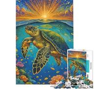 Puzzles for Teenagers 1000 Piece Sea Turtle Swimming at Sunset Painting Help The Brain Exercise Difficult Hard Family Game Suitable for People Aged 14 And Above (50x75cm)