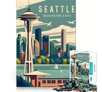 Puzzles for Teenagers 1000 Piece Seattle Washington Travel Neat Cut Decor Creative Fun Toy Peace Game Play Christmas Art Piece (38x52cm)