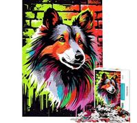 Puzzles for Teenagers 1000 Piece Shetland Sheepdog Graffiti Help The Brain Exercise Difficult Hard Family Game Suitable for People Aged 14 And Above (38x26cm)
