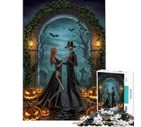Puzzles for Teenagers 1000 Piece Skeletal Couple Dancing in Halloween Graveyard Jigsaws for Adults Family Game Precision Cutting Challenging Game Gifts (Size 38x52cm)