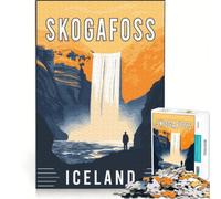 Puzzles for Teenagers 1000 Piece Skogafoss Waterfall in Iceland, Hands-on Game, Staycation Kill Time, with Matching Poster And Trivia Sheet 38x26cm