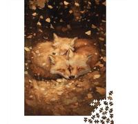Puzzles for Teenagers 1000 Piece Sleeping Foxes in Autumn Leaves Puzzles for Adults Brain Teaser Game Improve Memory Fun Activities at Home 52x38cm/1000pcs