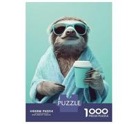 Puzzles for Teenagers 1000 Piece Sloth in A Robe with Coffee Puzzles for Adults Brain Teaser Game Improve Memory Fun Activities at Home 52x38cm/1000pcs