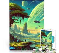 Puzzles for teenagers 1000 Piece Solarpunk Alien Landscape with Spaceships Stressabbau Wanddekoration75x50cm