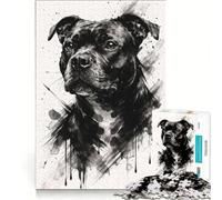 Puzzles for Teenagers 1000 Piece Staffordshire Bull Terrier, Hands-on Game, Staycation Kill Time, with Matching Poster And Trivia Sheet 38x52cm