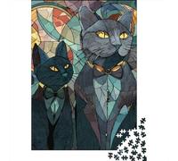 Puzzles for Teenagers 1000 Piece Stained Glass Cats Art Print Jigsaw for Adults Brain Teaser Game Analysis And Logic Challenging Game Gifts 38x26cm/1000pcs