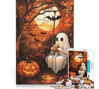 Puzzles for Teenagers 1000 Piece Stained Glass Ghost And Coffee Under The Moon, Hands-on Game, Staycation Kill Time, with Matching Poster And Trivia Sheet 50x75cm