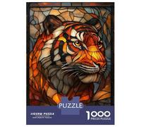 Puzzles for Teenagers 1000 Piece Stained Glass Tiger Artwork Jigsaw Puzzle Brain Teaser Game Presents for Women Christmas Birthday Gifts 38x26cm/1000pcs