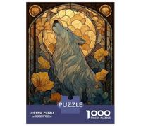 Puzzles for Teenagers 1000 Piece Stained Glass Wolf Howling at Moon Puzzles for Adults Toy Wall Decor Analysis And Logic Challenging Game Gifts 52x38cm/1000pcs