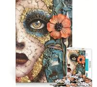 Puzzles for Teenagers 1000 Piece The Beautiful Face Cracked with Flowers Brain Teaser Game Challenging To Complete Deal As Gifts for The Whole Family 50x75cm