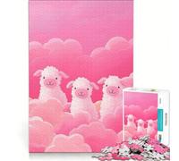 Puzzles for Teenagers 1000 Piece Three Sheep in Pink Clouds Brain Teaser Game Challenging To Complete Deal As Gifts for The Whole Family 38x26cm