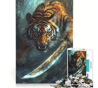 Puzzles for Teenagers 1000 Piece Tiger with Sword in Jungle Brain Teaser Game Challenging To Complete Deal As Gifts for The Whole Family 50x75cm