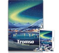 Puzzles for Teenagers 1000 Piece Tromsø Norway Northern Lights Landscape Unique Challenge Game But Fun And Humorous Toy Wall Decor Size 38x52cm